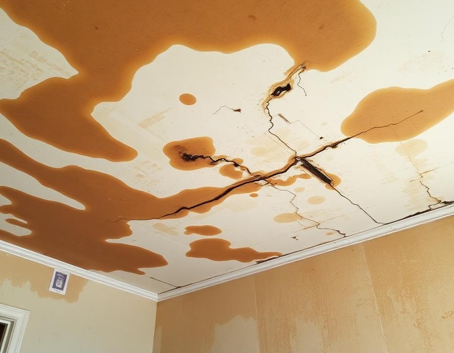 Before: Roof leak ceiling damage, dried and refinished