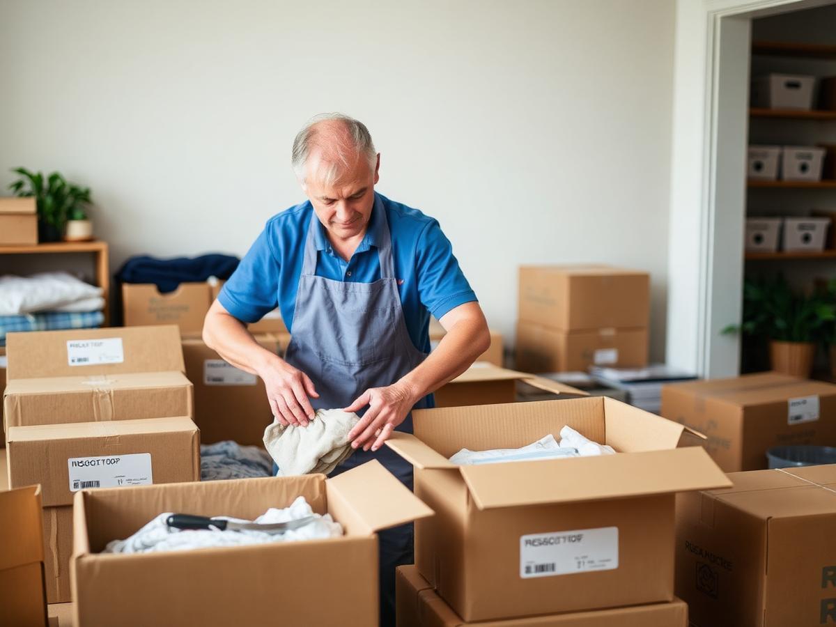 Technician carefully cleaning and packing household belongings for contents recovery
